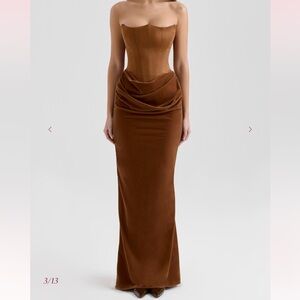 House of CB Persephone Coffee Brown Velvet Strapless Corset Maxi Dress Drop L